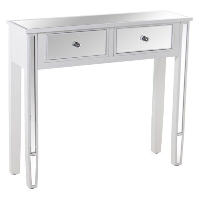 TABLE D'ENTRÉE BOIS/MIROIR AVEC 2 TIROIRS BLANC 90X25X80CM ST48932