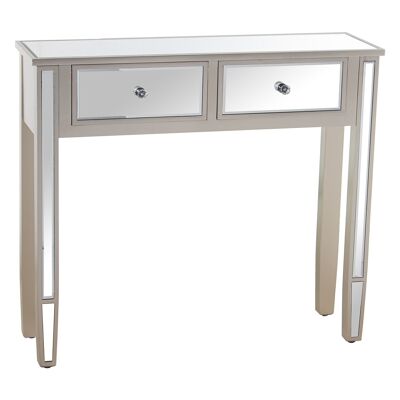 WOODEN/MIRROR ENTRANCE TABLE WITH 2 CHAMPAGNE DRAWERS 90X25X80CM ST48925