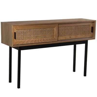 WOOD/WICKER ENTRANCE TABLE WITH 2 DRAWERS+METAL LEGS 120X30X75CM, ASH+DM ST68317