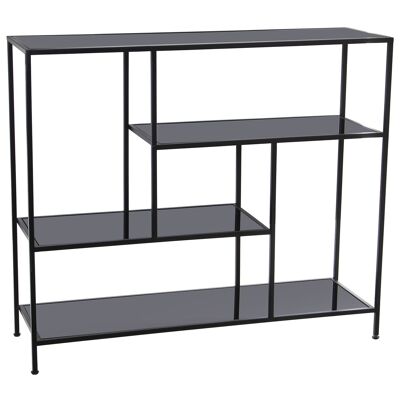 ENTRANCE TABLE BLACK METAL SHELVES WITH BLACK GLASS 100X30X85CM ST49721