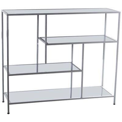 SILVER METAL ENTRANCE TABLE W/MIRROR SHELVES 100X30X85CM ST49723