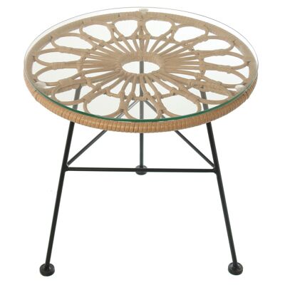 SYNTHETIC WICKER TABLE W/IRON GLASS+48683 °45X45CM, GLASS:5MM ST48682