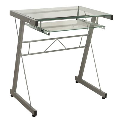 Computertisch aus Metall und Glas, 5 mm, mit abnehmbarem Tablett, 70 x 46 x 74 cm, Tablett: 50 x 28 cm, ST83928