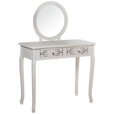 WOODEN DRESSING TABLE W/MIRROR+2 DRAWERS CARVED _90X40X78CM ST68022