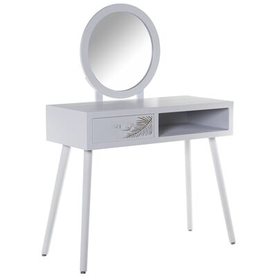 WOODEN DRESSING TABLE WITH MIRROR AND WHITE RELIEV DRAWER, FIR+D 90X40X80CM, MIRROR: °50CM ST68314