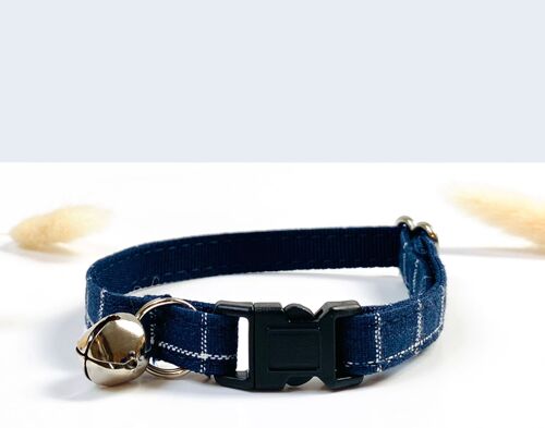 Collier Chat Anti-Étranglement Coton Carreaux Bleu Marine