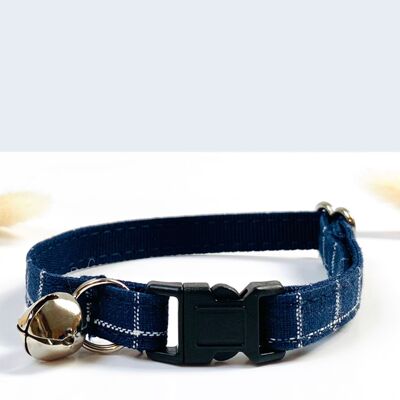 Navy Blue Check Cotton Anti-Strangulation Cat Collar