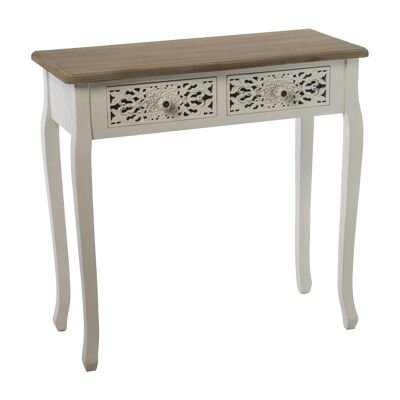 ENTRANCE TABLE WITH 2 CARVED DRAWERS WHITE WOOD 80X35X76CM, FIR+PINE+DM ST49624