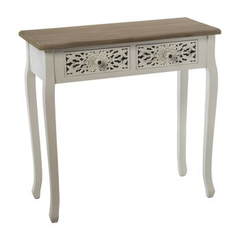 TABLE D'ENTRÉE AVEC 2 TIROIRS SCULPTÉ BOIS BLANC 80X35X76CM, SAPIN+PIN+DM ST49624 1