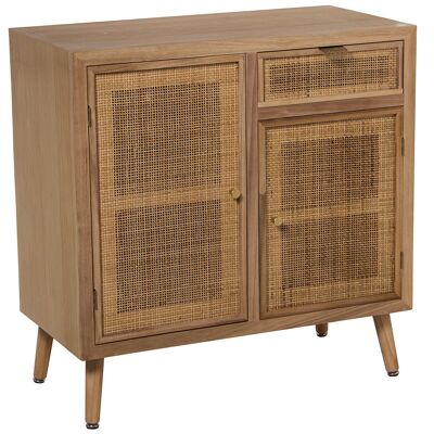 TAVOLO DA INGRESSO CON 2 ANTE+CASSETTO IN RATTAN NATURALE, PINO+DM 80X40X81CM, ALTO. GAMBE:16CM ST68033