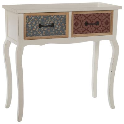 WOODEN ENTRANCE TABLE WITH 2 DRAWERSWHITE/PATCHWORK _84X36X83CM ST49639