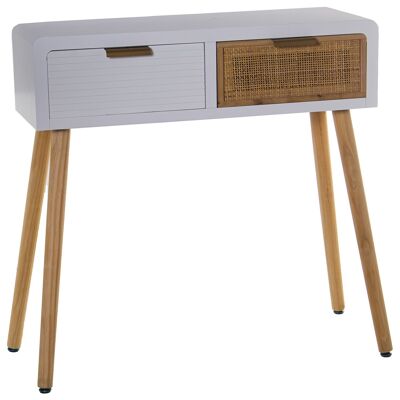 TAVOLO DA INGRESSO IN LEGNO CON 2 CASSETTIBIANCO/RATTAN 80X30X78CM, ABETE+DM+RATTO┴N ST49898