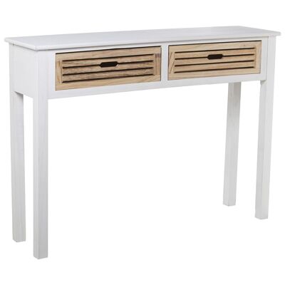 WOODEN ENTRANCE TABLE WITH 2 DRAWERS WHITE/NATURAL, DM+PAULOVNIA _110X28X80CM, HIGH. LEGS:60CM ST68050