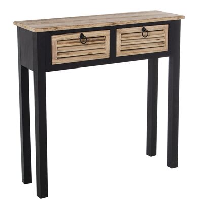 WOODEN ENTRANCE TABLE WITH 2 DRAWERS BLACK/NATURAL, PAULOVNIA _80X25X80CM, HIGH. LEGS:60CM ST68054