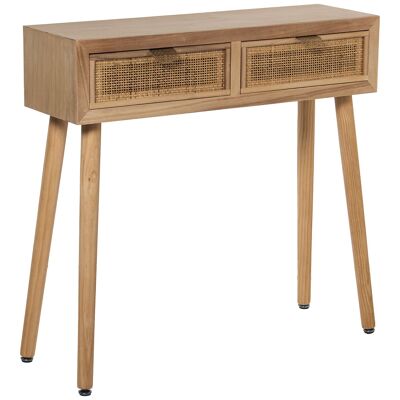 TAVOLO DA INGRESSO IN LEGNO CON 2 CASSETTI IN RATTAN NATURALE 80X25X78CM, ALTO. GAMBE:60CM ST68035