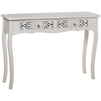 WOODEN ENTRANCE TABLE WITH 2 DRAWERS CARVED WHITE 110X38X79CM, FIR+PINE+DM ST68020