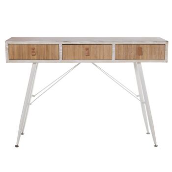 TABLE D'ENTRÉE EN BOIS AVEC 3 TIROIRS BLANC/BOIS PIEDS EN FER 120X35X81CM, DM+SAPIN ST48909 5