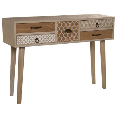 TABLE D'ENTRÉE EN BOIS AVEC 5 TIROIRS, SAPIN+CONTRACH.+ PIEDS EN PIN _110X35X80CM ST68043