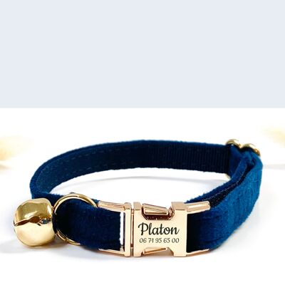 Collar para gato de terciopelo liso azul marino