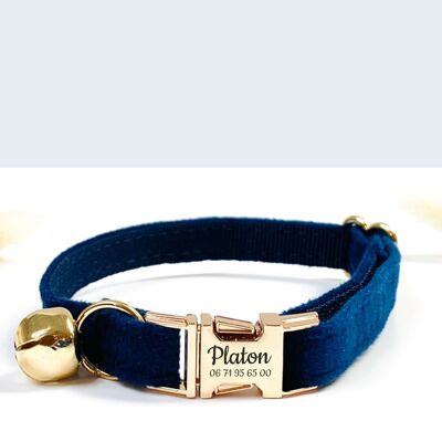 Navy Blue Smooth Velvet Cat Collar