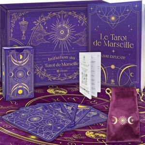 Coffret d'Initiation au Tarot de Marseille : Tarot Divinatoire + Livre de 205 Pages + Nappe Divinatoire & Pochon. Idéal pour Débutants