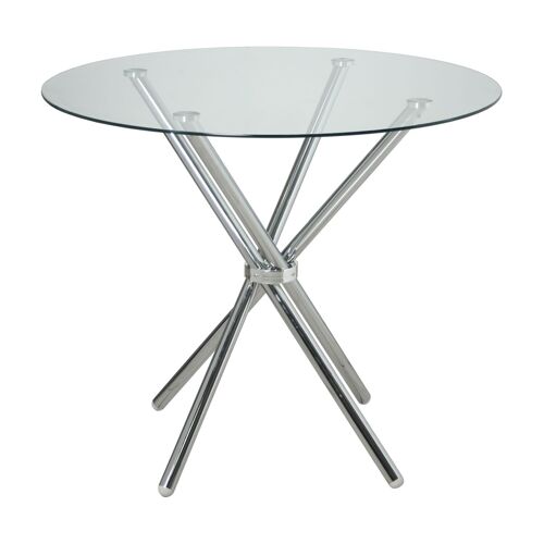 MESA COMEDOR CRISTAL C/PATASMETAL CROMADO+90956 _°90X76CM-CRISTAL TEMPL:10MM ST83951