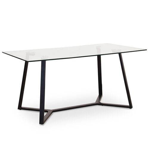 MESA COMEDOR CRISTAL PATAS METAL NEGRO +91191 _160X90X76CM CRISTAL TEMP:12MM ST84178