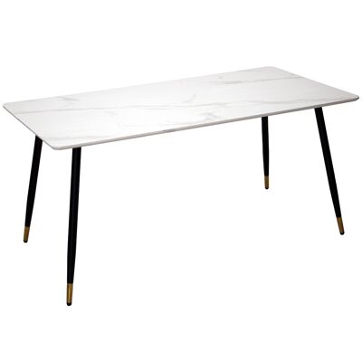 MESA COMEDOR MADERA EFECTO MÁRMOL BLANCO +84230 _160X80X76CM PATAS METAL NEGRO ST84222