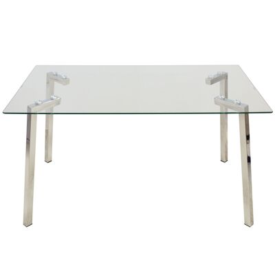 METAL/GLASS DINING TABLE+90977, LEGS: STAINLESS STEEL. _140X80X75CM-GLASS TEMP:8MM ST40357