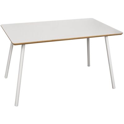 MESA COMEDOR PATAS METAL BLANCAS SOBRE MADERA NATURAL 140X80X75CM, GROSOR TABL:3CM ST84705