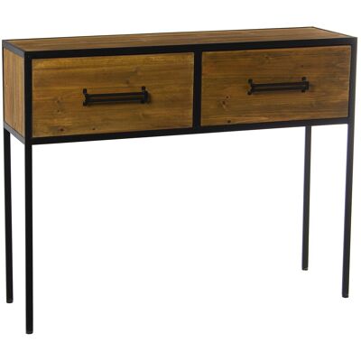 WOODEN METAL ENTRANCE TABLE WITH 2 DRAWERS _100X30X80CM FIR+PLYWOOD ST49956