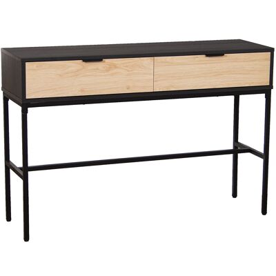 MESA DE ENTRADA METAL NEGRO MADERA NATURAL 120X35X80CM, ALT.PATAS:60CM ST84714