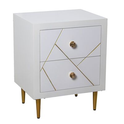 WOODEN NIGHT TABLE WITH 2 WHITE DRAWERS, GOLD METAL LEGS _50X40X63CM ST71990