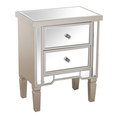 WOOD/MIRROR NIGHT TABLE WITH 2 CHAMPAGNE DRAWERS 49X33X62CM ST48926