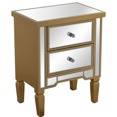 WOOD/MIRROR NIGHT TABLE W/2 DRAWERS GOLDEN _49X33X62CM ST71965