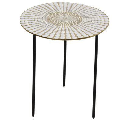 WHITE/GOLD ENAMEL METAL SIDE TABLE, BLACK LEGS _°41X50CM ST67834