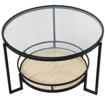 TABLE AUXILIAIRE MÉTAL NOIR/VERRE TRANSPARENT. /ETAGERE BOIS _°70X45CM ETAGERE:°50CM ST71921