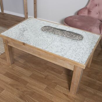 TABLE BASSE EN BOIS AVEC PLATEAU EN VERRE CARREAUX NATURELS/BLANC _102X65X45CM, SAPIN+DM ST49535 6