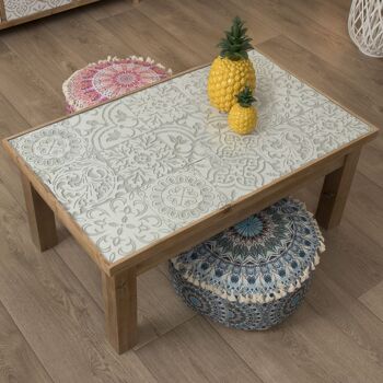 TABLE BASSE EN BOIS AVEC PLATEAU EN VERRE CARREAUX NATURELS/BLANC _102X65X45CM, SAPIN+DM ST49535 8