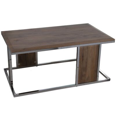 WOODEN CHROME METAL COFFEE TABLE, BEVELED TOP _99X59X45CM, WALNUT COLOR ST72230