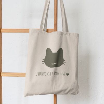 Tote bag Chat kaki