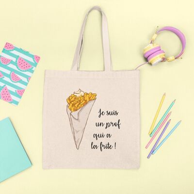 Tote bag profesora que tiene las patatas fritas