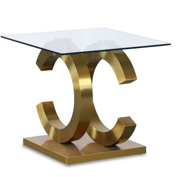 TABLE AUXILIAIRE EN VERRE ACIER OR MAT +91189+91190 _55X55X50CM, TEMP. VERRE:8MM ST84177 2
