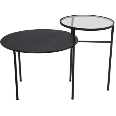 DOUBLE BLACK METAL/GLASS AUXILIARY TABLE (2 UNITED TABLES) _85X59X56CM (°59X41+°40X56CM) ST49714