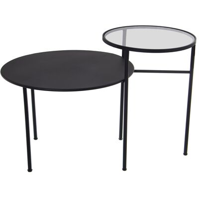 MESA AUXILIAR DOBLE METAL NEGRO/CRISTAL (2 MESAS UNIDAS) _85X59X56CM (°59X41+°40X56CM) ST49714