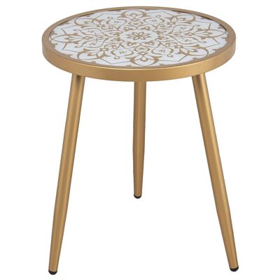 WHITE/GOLD WOOD AUXILIARY TABLE WITH GOLD METAL LEGS _°40X45CM, DM WOOD ST71951