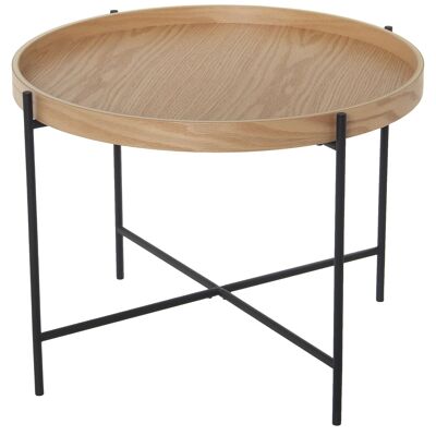 BEISTELLTISCH AUS NATURHOLZ, SCHWARZE METALLBEINE °62X45CM, HOLZ:DM+EICHENFURNIER ST84257