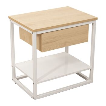 TABLE AUXILIAIRE MÉTAL BLANC BOIS NATUREL 50X35X50CM, BOIS : DM ST84622 1