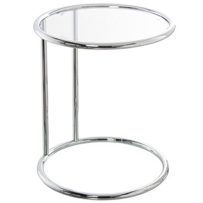 CHROME METAL AUXILIARY TABLE WITH TRANSPARENT GLASS °45X52CM, GLASS TEMPL:5MM ST84262