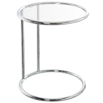 MESA AUXILIAR METAL CROMADO C/CRISTAL TRANSPARENTE °45X52CM, CRISTAL TEMPL:5MM ST84262